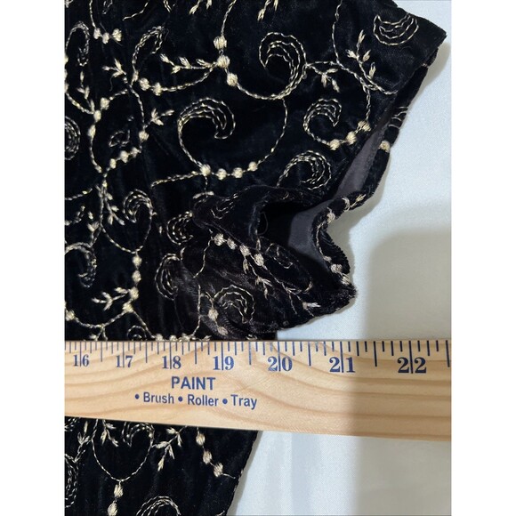VTG Jessica Howard Velvet Maxi Dress Size 14 Black Gold Embroidered Front Slit - Picture 8 of 16
